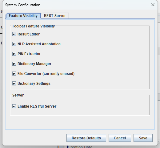 System Configuration dialog