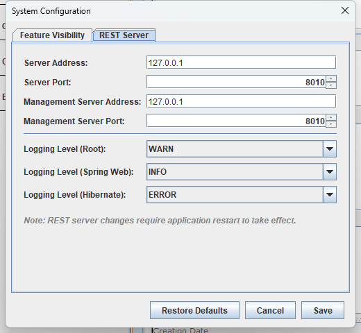 System Configuration - REST Server